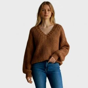 Vintage AMERICAN EAGLE Heritage Style Chunky Knit V Neck Sweater. Brown. XS
